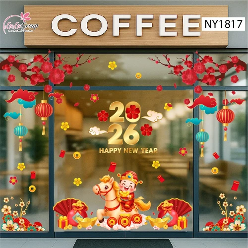 Decal Trang Trí Tết 2026 Thần Tài Cưỡi Ngựa Rước Lộc Đầu Năm