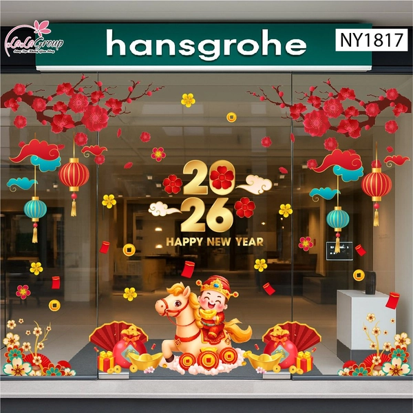 Combo Decal Trang Trí Tết 2026 Thần Tài Cưỡi Ngựa Rước Lộc Đầu Năm