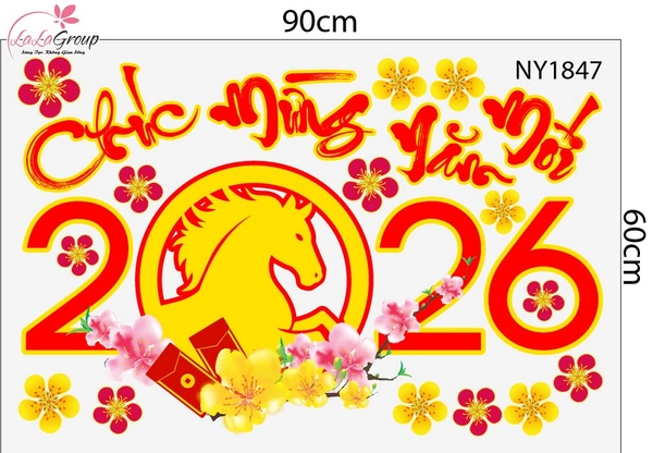 Combo Decal Trang Trí Tết Chúc Mừng Năm Mới Bính Ngọ Tài Lộc