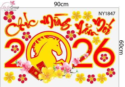Combo Decal Trang Trí Tết Chúc Mừng Năm Mới Bính Ngọ Tài Lộc