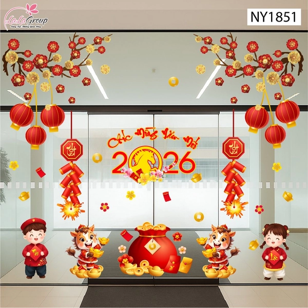 Combo Decal Trang Trí Tết Chúc Mừng Năm Mới Bính Ngọ Tài Lộc