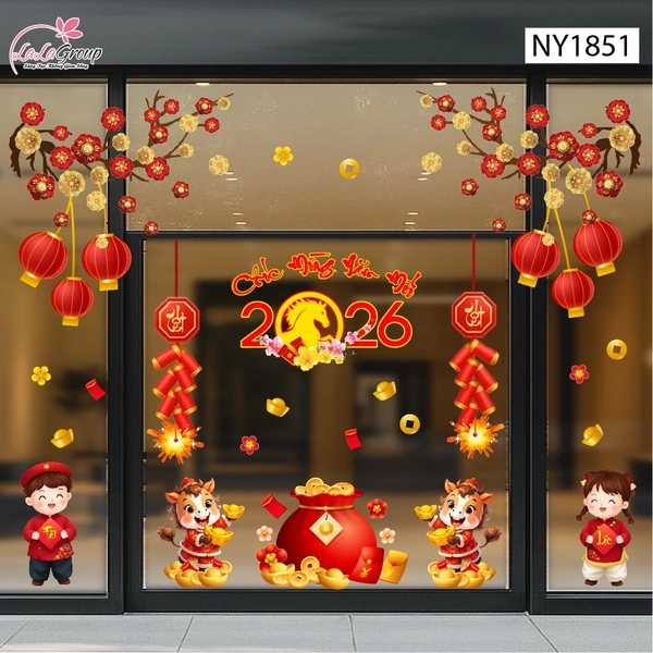 Combo Decal Trang Trí Tết Chúc Mừng Năm Mới Bính Ngọ Tài Lộc