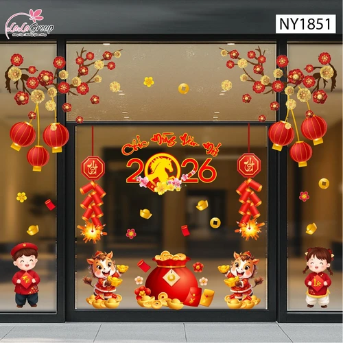 Combo Decal Trang Trí Tết Chúc Mừng Năm Mới Bính Ngọ Tài Lộc
