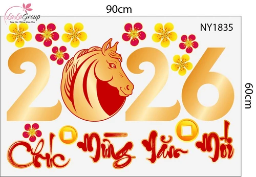 Combo Decal Trang Trí Tết Thần Tài Và Đôi Bé Múa Lân 2026