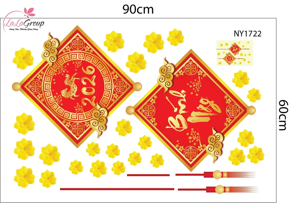 Combo Decal Trang Trí Tết Thần Tài Và Đôi Bé Múa Lân 2026