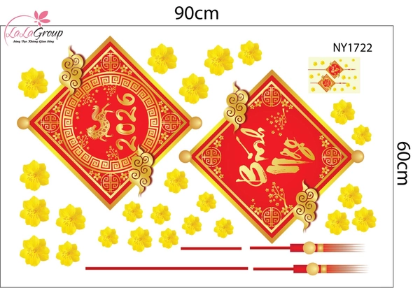 Combo Decal Trang Trí Tết Thần Tài Và Đôi Bé Múa Lân 2026