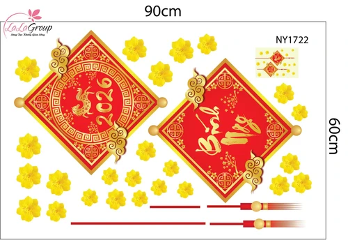 Combo Decal Trang Trí Tết Thần Tài Và Đôi Bé Múa Lân 2026