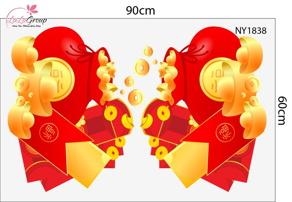 Combo Decal Trang Trí Tết Thần Tài Và Đôi Bé Múa Lân 2026