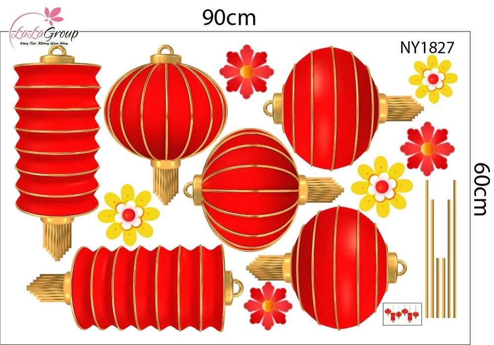 Combo Decal Trang Trí Tết Tuấn Mã Chúc Mừng Năm Mới An Khang Thịnh Vượng