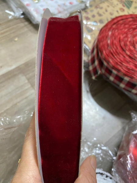 Cuộn 10m ruy băng nhung màu đỏ phụ kiện trang trí