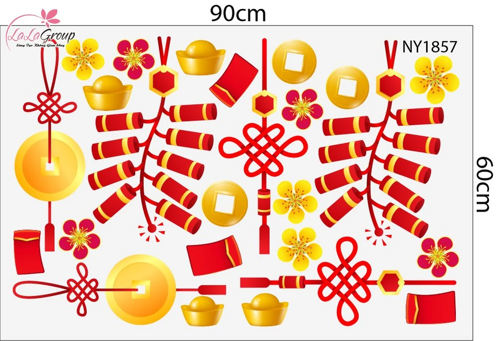 Combo Decal Trang Trí Tết Bé Vui Xuân Mừng Năm Mới Bính Ngọ