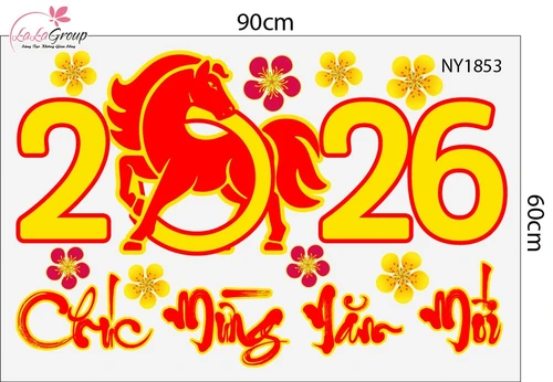 Combo Decal Trang Trí Tết Bé Vui Xuân Mừng Năm Mới Bính Ngọ