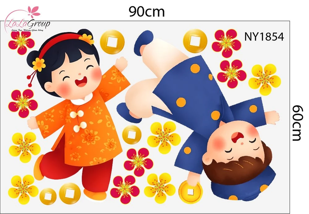 Combo Decal Trang Trí Tết Bé Vui Xuân Mừng Năm Mới Bính Ngọ