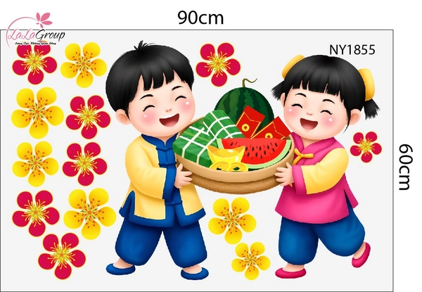 Combo Decal Trang Trí Tết Bé Vui Xuân Mừng Năm Mới Bính Ngọ