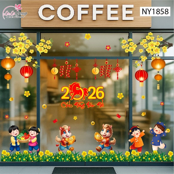 Combo Decal Trang Trí Tết Bé Vui Xuân Mừng Năm Mới Bính Ngọ