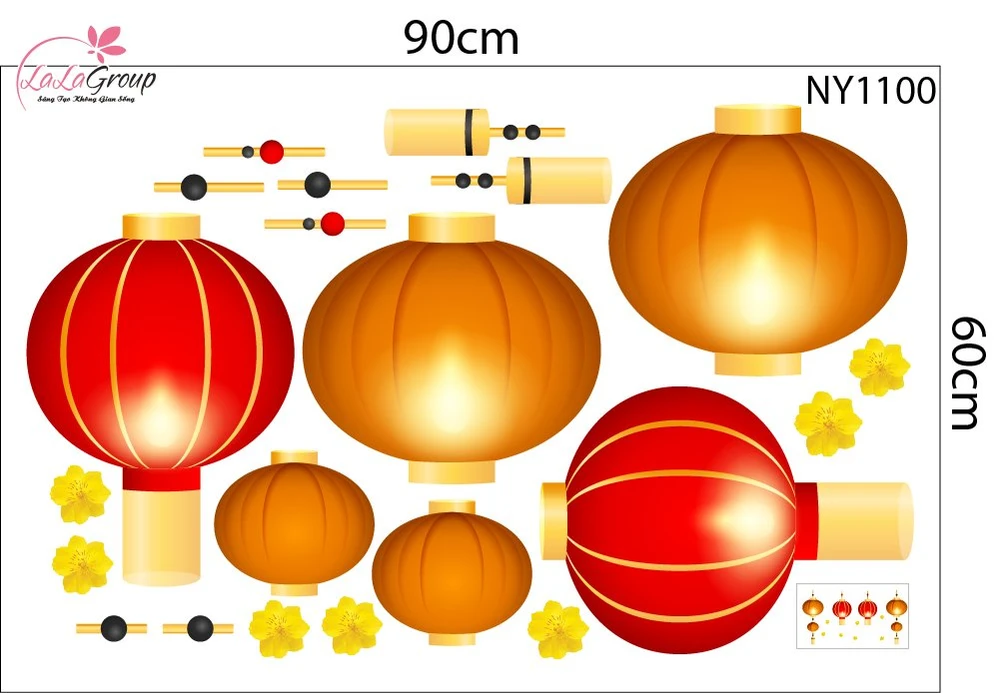 Combo Decal Trang Trí Tết Bé Vui Xuân Mừng Năm Mới Bính Ngọ