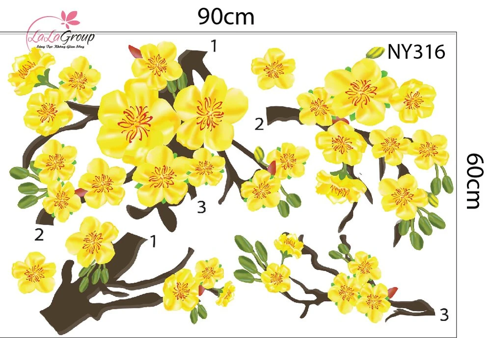 Combo Decal Trang Trí Tết Bé Vui Xuân Mừng Năm Mới Bính Ngọ