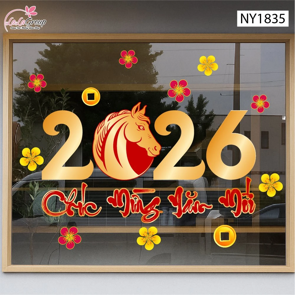 Decal Trang Trí Tết Tuấn Mã Chúc Mừng Năm Mới 2026