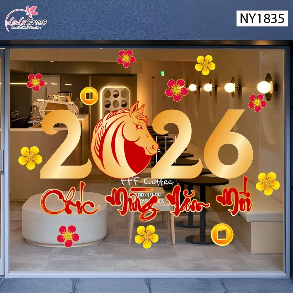 Decal Trang Trí Tết Tuấn Mã Chúc Mừng Năm Mới 2026