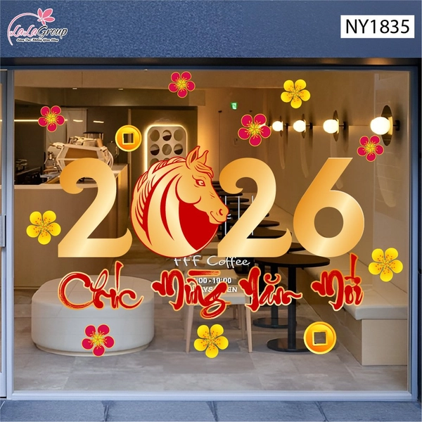 Decal Trang Trí Tết Tuấn Mã Chúc Mừng Năm Mới 2026