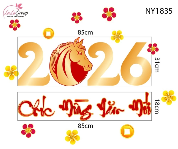 Decal Trang Trí Tết Tuấn Mã Chúc Mừng Năm Mới 2026