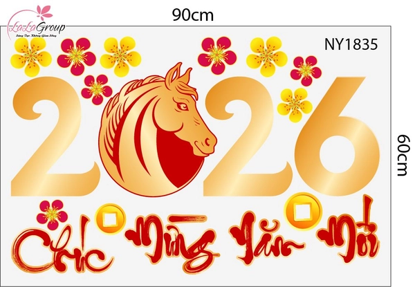 Decal Trang Trí Tết Tuấn Mã Chúc Mừng Năm Mới 2026