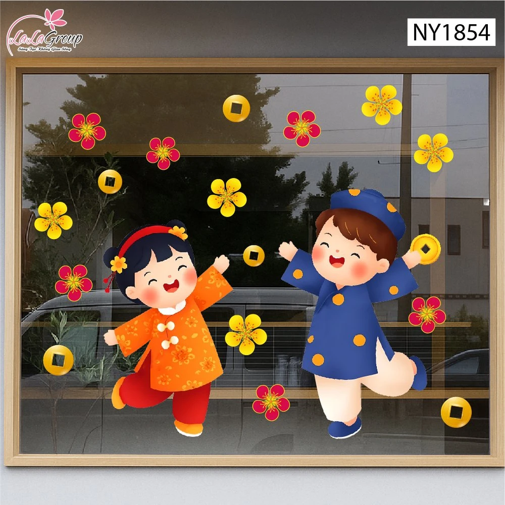 Decal Trang Trí Tết Bé Vui Xuân Mừng Năm Mới