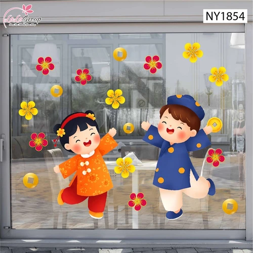 Decal Trang Trí Tết Bé Vui Xuân Mừng Năm Mới