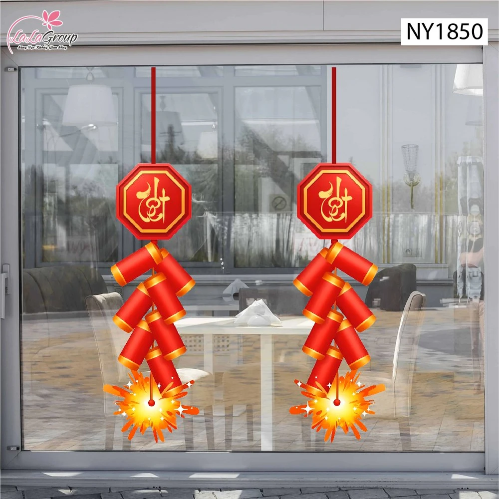 Decal Trang Trí Tết Dây Pháo Đỏ Tài Lộc Phú Quý