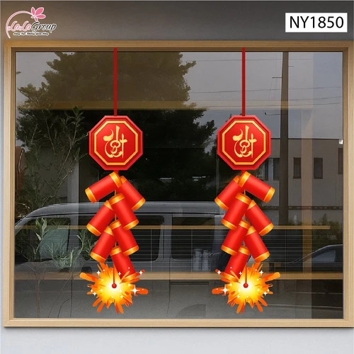 Decal Trang Trí Tết Dây Pháo Đỏ Tài Lộc Phú Quý