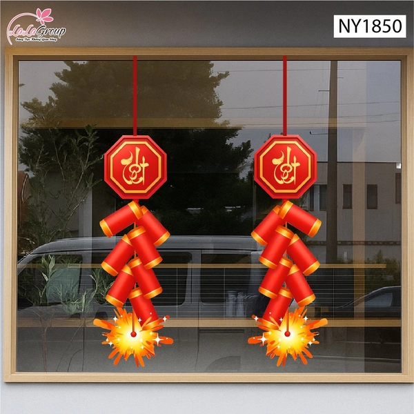 Decal Trang Trí Tết Dây Pháo Đỏ Tài Lộc Phú Quý