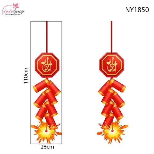 Decal Trang Trí Tết Dây Pháo Đỏ Tài Lộc Phú Quý