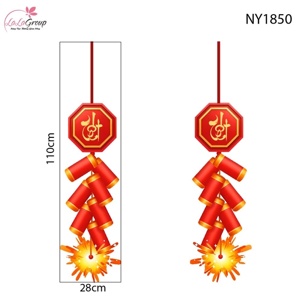 Decal Trang Trí Tết Dây Pháo Đỏ Tài Lộc Phú Quý