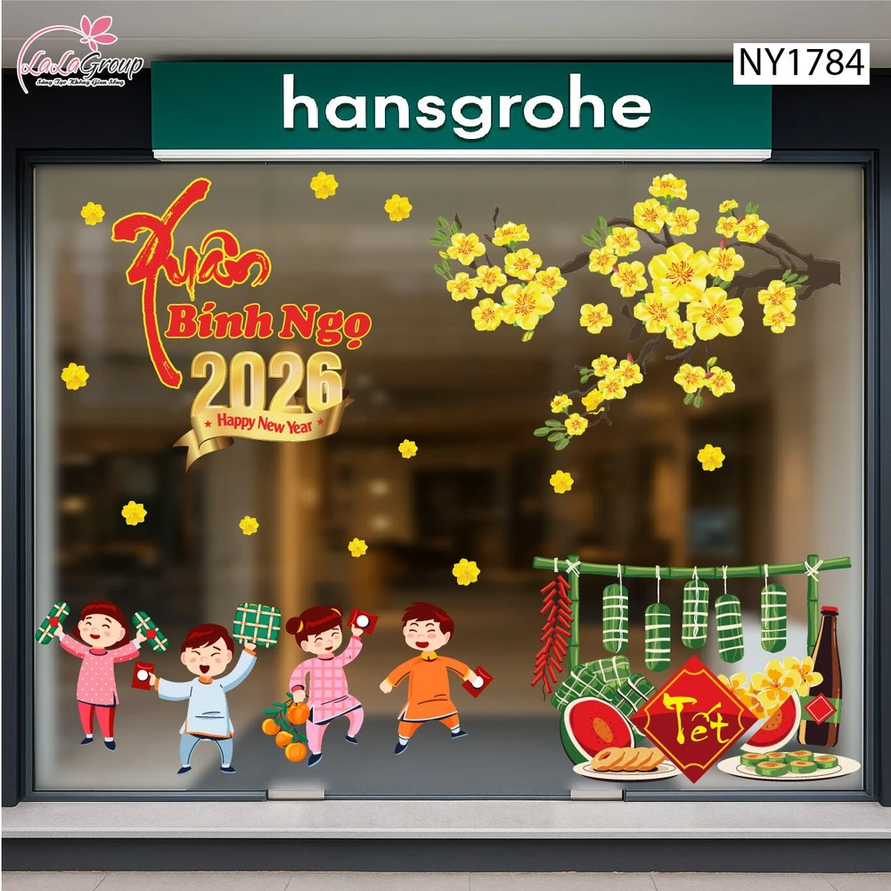 Combo Decal Trang Trí Tết Bé Đi Biếu Tết 2026