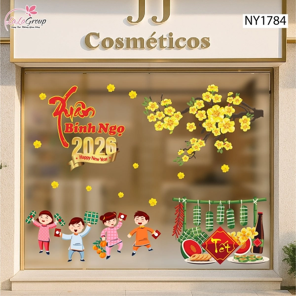 Combo Decal Trang Trí Tết Bé Đi Biếu Tết 2026