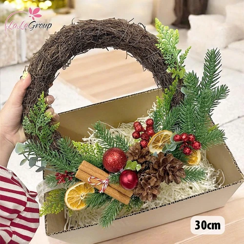 Vòng nguyệt quế 30cm Trang Trí Noel Kèm Đèn Led Phong Cách Cổ Điển