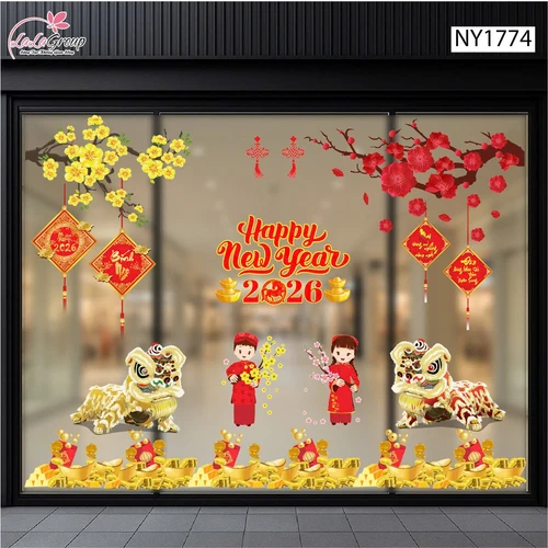 Combo Decal Trang Trí Cửa Kính Ngày Tết Bé Chúc Xuân Bính Ngọ 2026