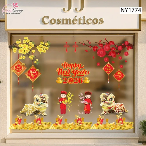 Combo Decal Trang Trí Cửa Kính Ngày Tết Bé Chúc Xuân Bính Ngọ 2026