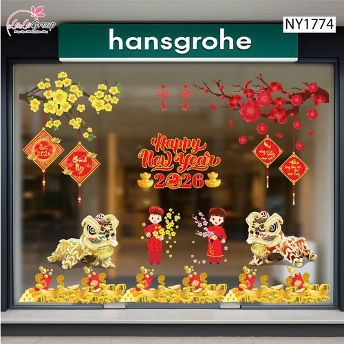 Combo Decal Trang Trí Cửa Kính Ngày Tết Bé Chúc Xuân Bính Ngọ 2026