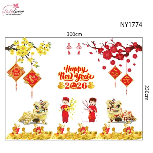 Combo Decal Trang Trí Cửa Kính Ngày Tết Bé Chúc Xuân Bính Ngọ 2026