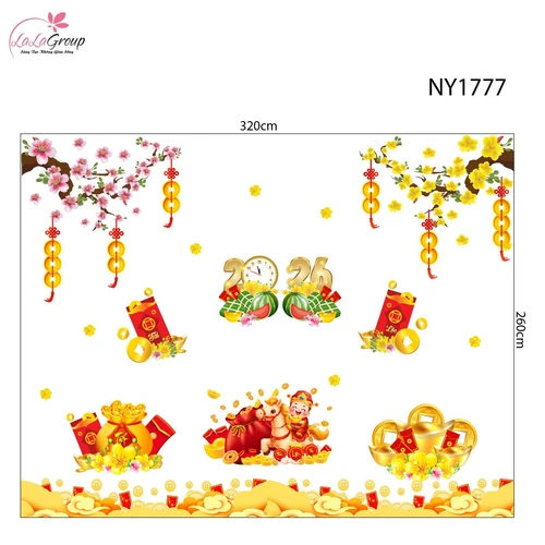 Combo Decal Trang Trí Cửa Kính Ngày Tết Ngựa Thần Tài và Túi Tiền May Mắn
