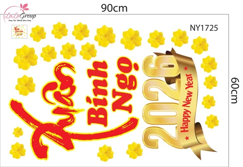 Combo Decal Trang Trí Tết Mừng Xuân Bính Ngọ Tài lộc May Mắn 2026