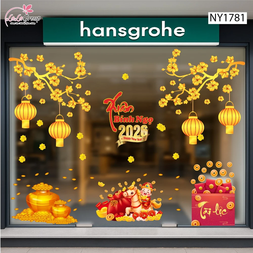 Combo Decal Trang Trí Tết Mừng Xuân Bính Ngọ Tài lộc May Mắn 2026