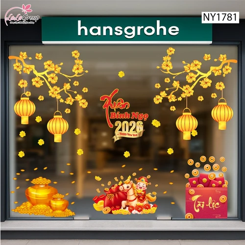 Combo Decal Trang Trí Tết Mừng Xuân Bính Ngọ Tài lộc May Mắn 2026