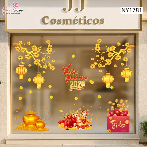 Combo Decal Trang Trí Tết Mừng Xuân Bính Ngọ Tài lộc May Mắn 2026