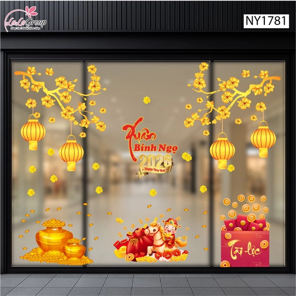 Combo Decal Trang Trí Tết Mừng Xuân Bính Ngọ Tài lộc May Mắn 2026