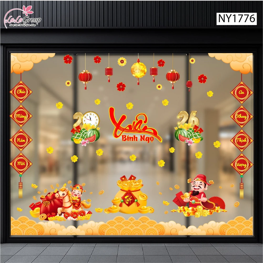 Combo Decal Trang Trí Tết Xuân Bính Ngọ An Khang Thịnh Vượng 2026