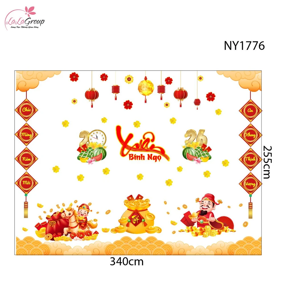 Combo Decal Trang Trí Tết Xuân Bính Ngọ An Khang Thịnh Vượng 2026