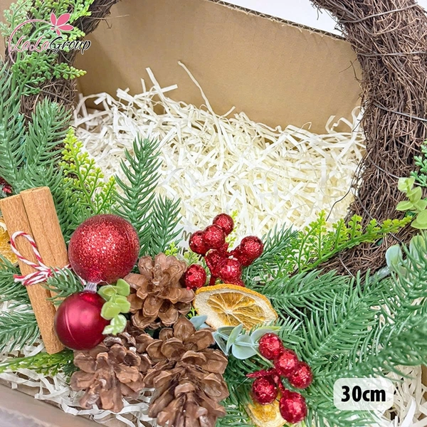 Vòng nguyệt quế 30cm Trang Trí Noel Kèm Đèn Led Phong Cách Cổ Điển