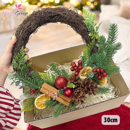 Vòng nguyệt quế 30cm Trang Trí Noel Kèm Đèn Led Phong Cách Cổ Điển